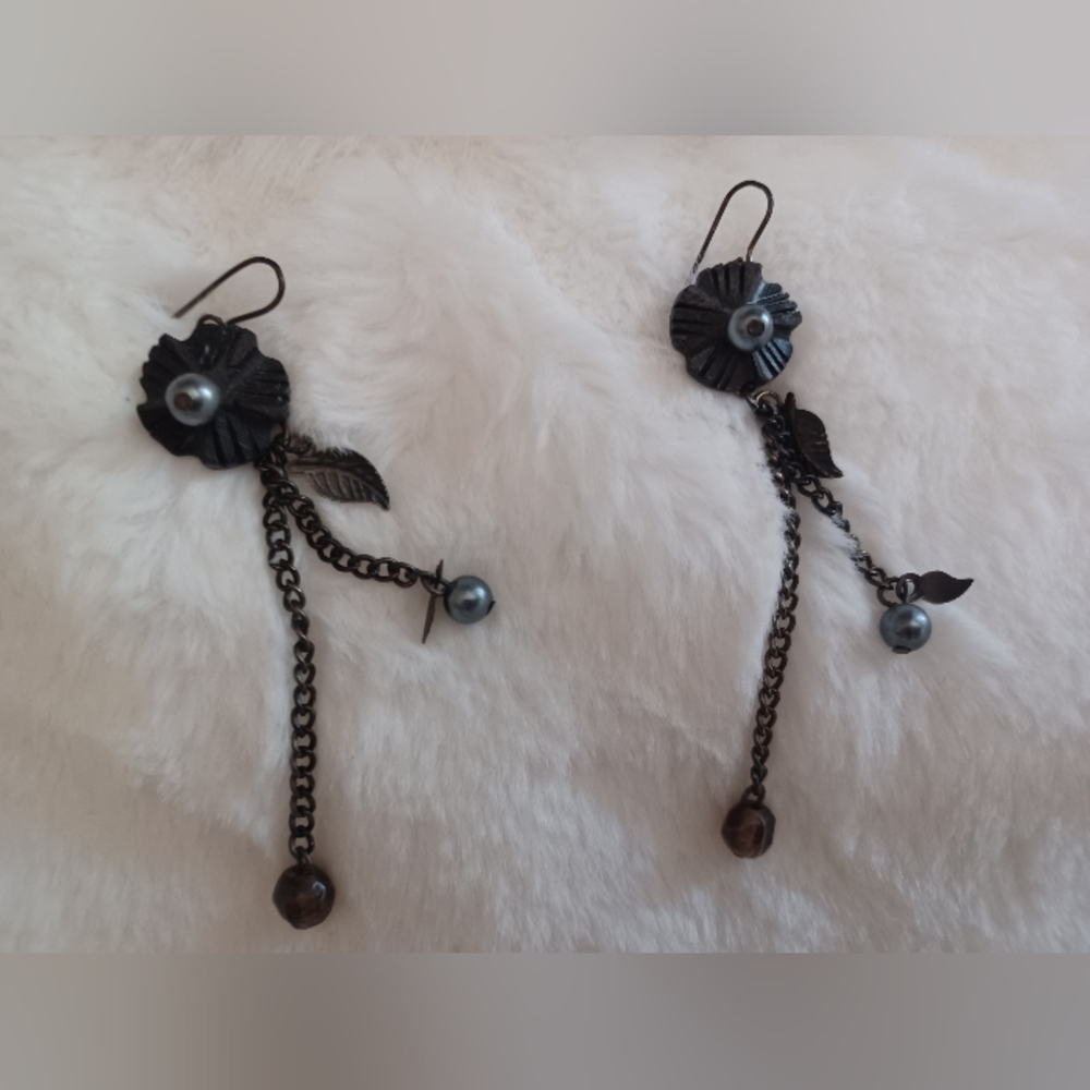 Handcrafted Blossom And Pearl Dangle Earrings